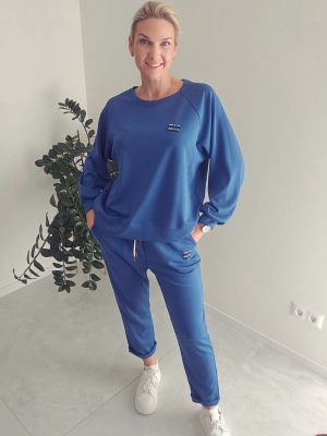 Moteriškas sportinis kostiumėlis su dekoru – mėlynas